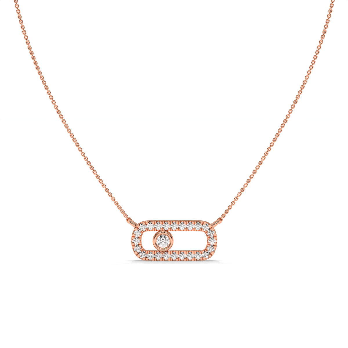 0.21 CT Diamond Oval Link Pendant Necklace