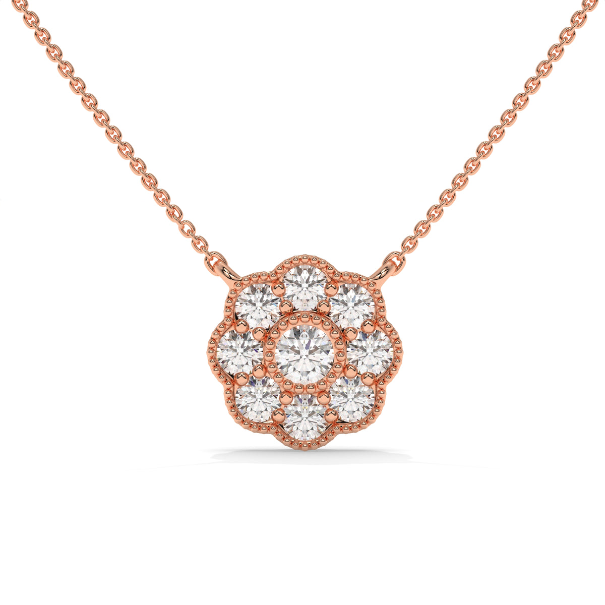 0.33 CT Diamond Cluster Flower Pendant Necklace
