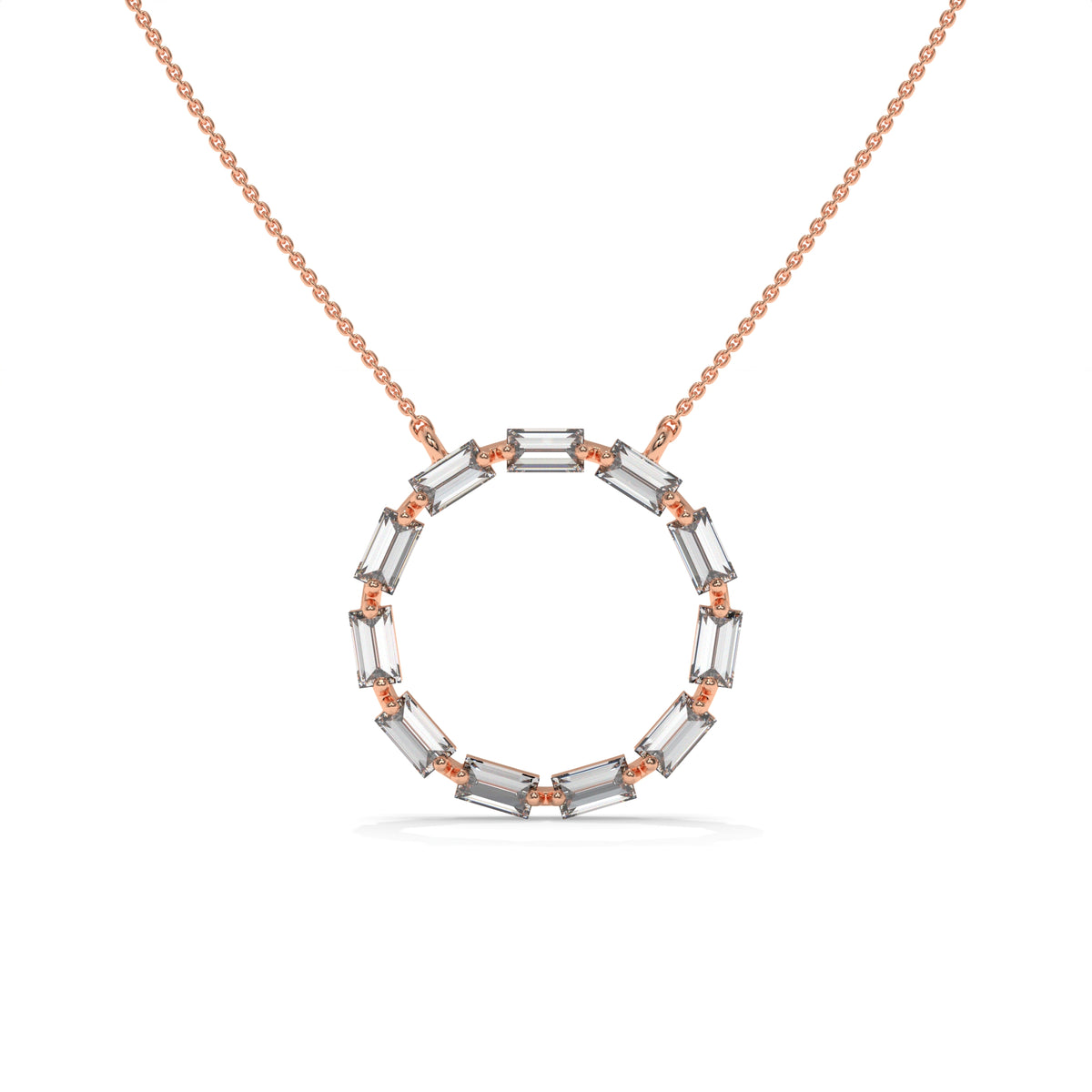 0.55 CT Baguette Diamond Circle Pendant Necklace