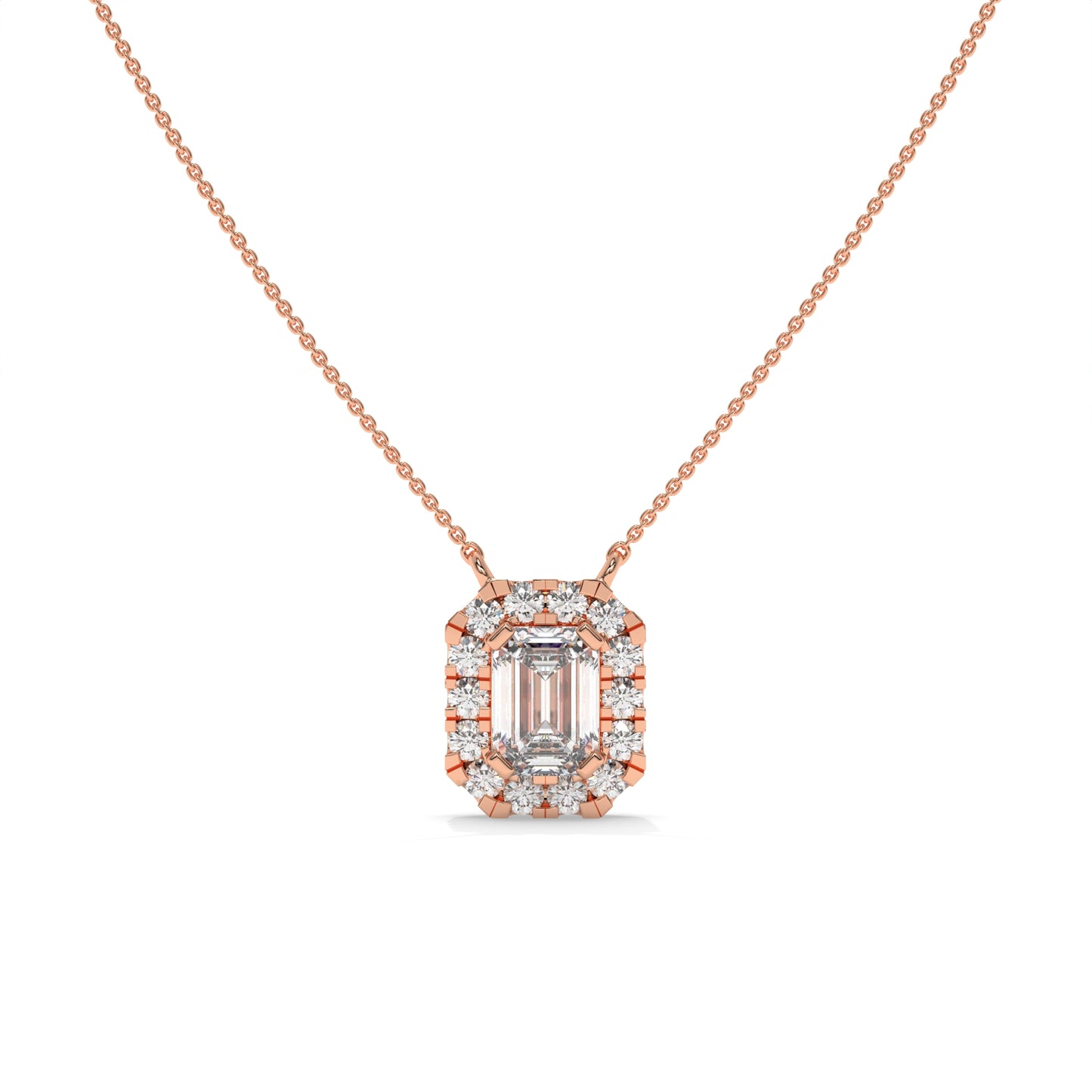 0.97 CTW Emerald Halo Diamond Pendant Necklace