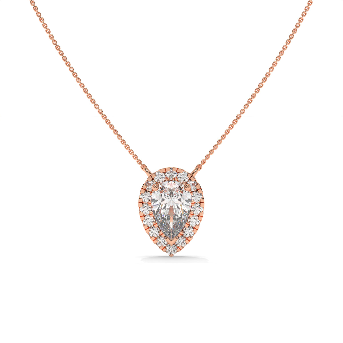 2.13 CT Pear Shaped Diamond Halo Pendant Necklace