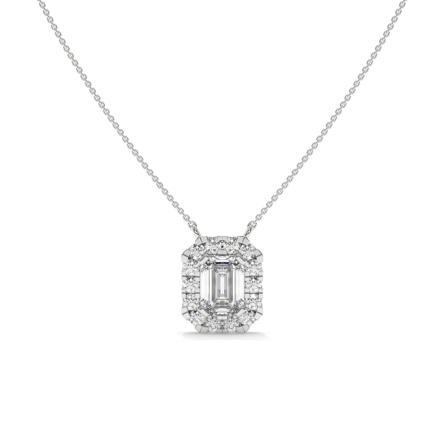 0.97 CTW Emerald Halo Diamond Pendant Necklace