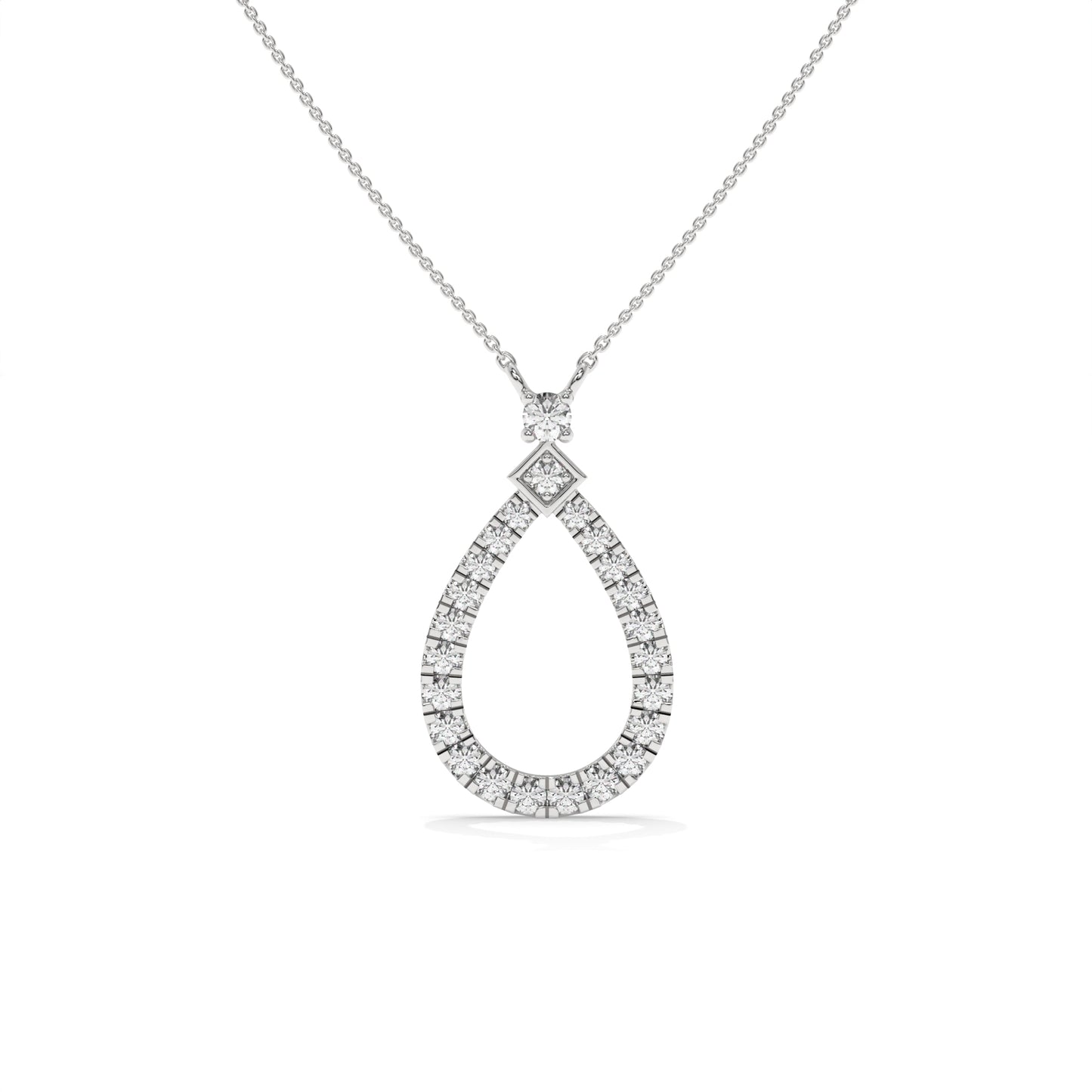 0.49 CTW Pear Halo Pendant Necklace