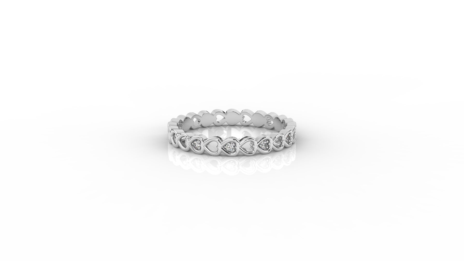 Silver ring with little hearts design with small diamonds GLAM NYC