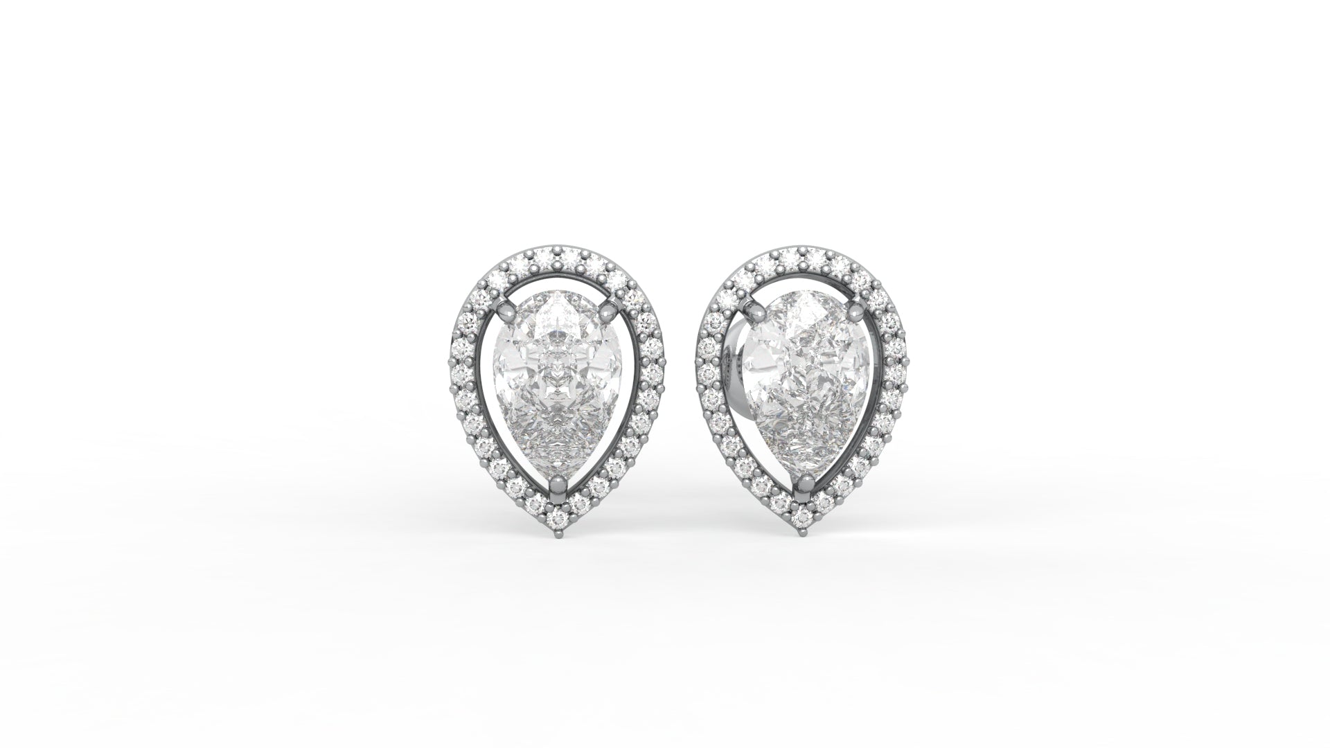 2.06 CTW Pear Cut Diamond Halo Stud Earrings