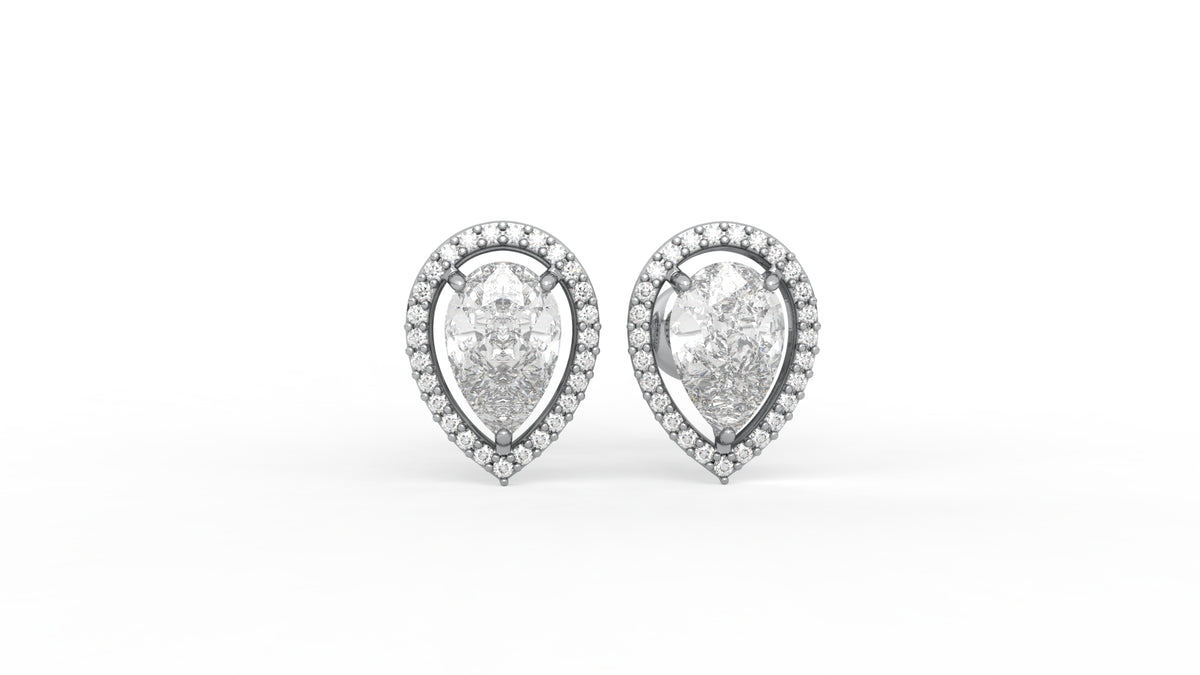 2.06 CTW Pear Cut Diamond Halo Stud Earrings