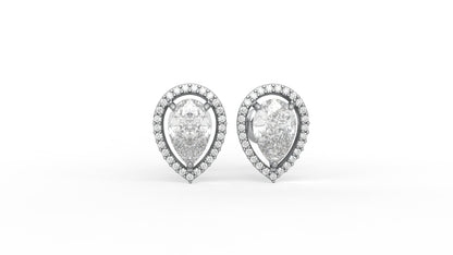 2.06 CTW Pear Cut Diamond Halo Stud Earrings