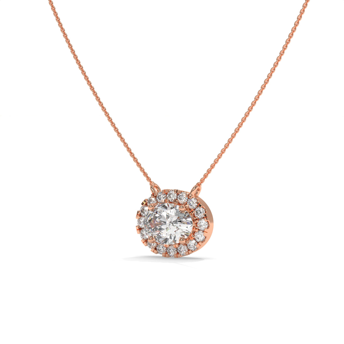 1.10 CT Diamond Halo Circle Pendant Necklace