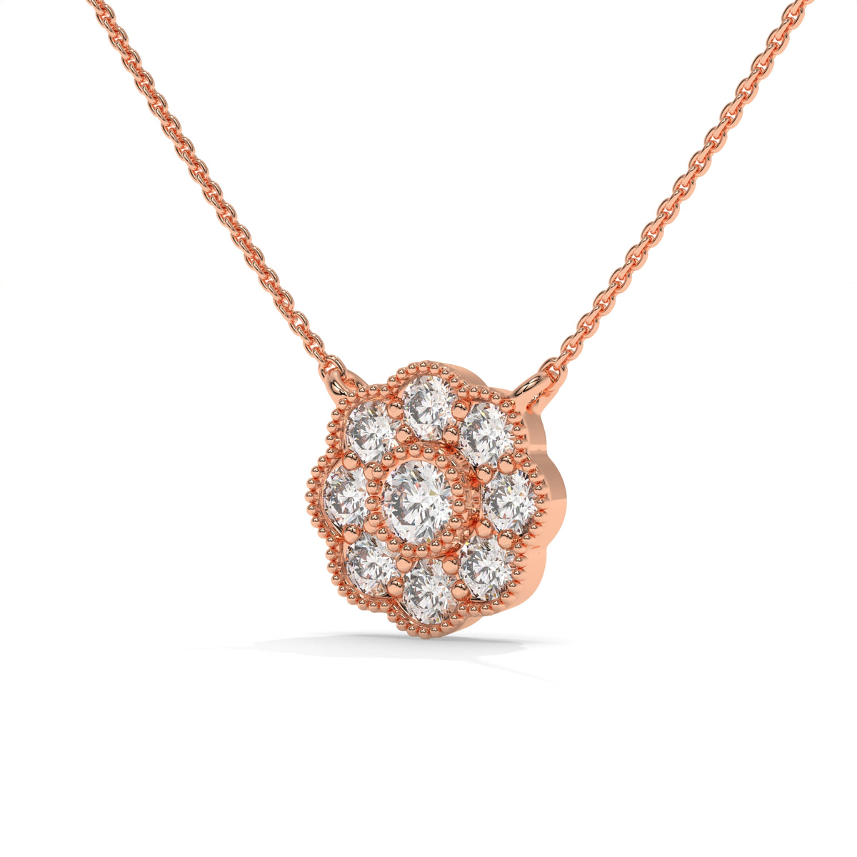 0.33 CT Diamond Cluster Flower Pendant Necklace