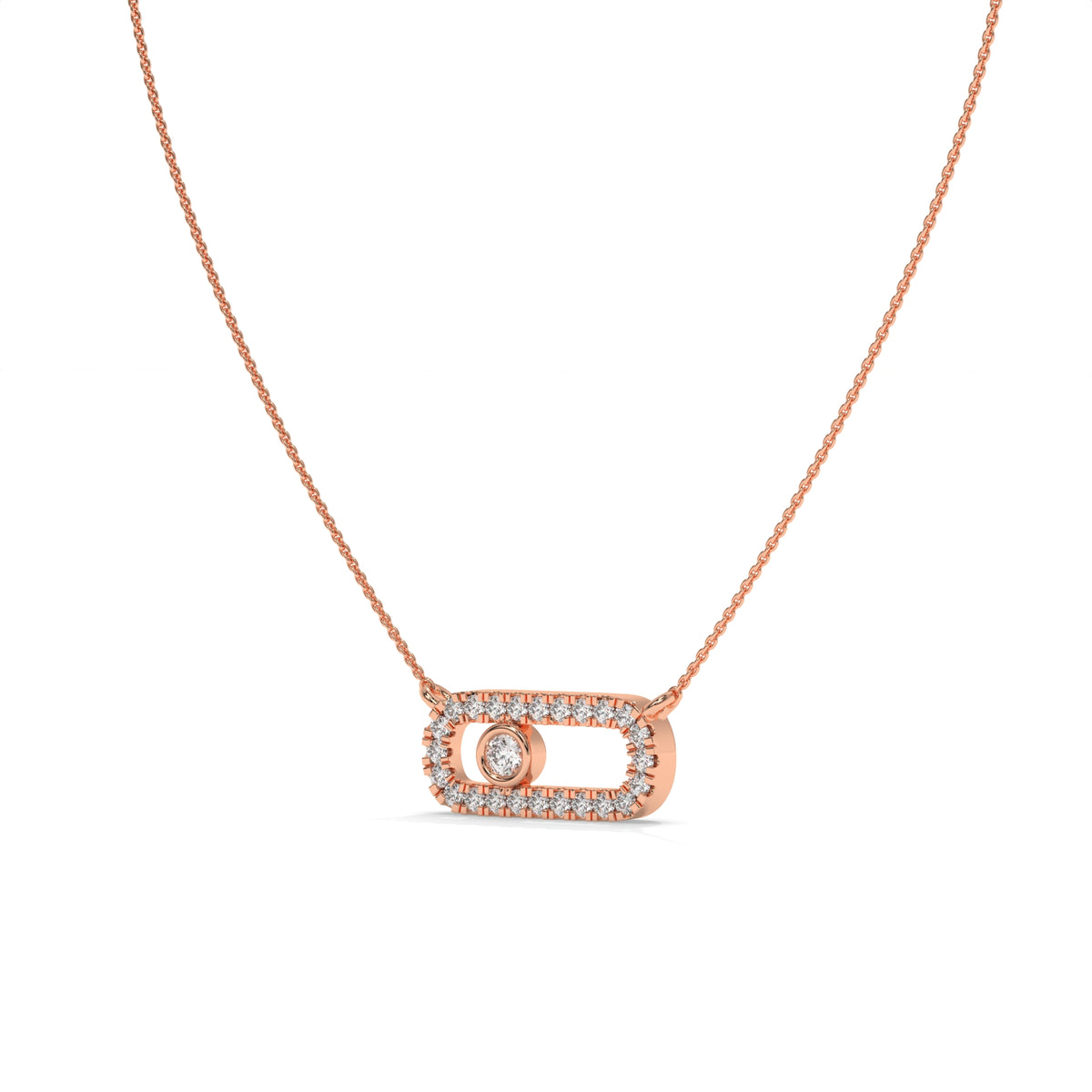0.21 CT Diamond Oval Link Pendant Necklace