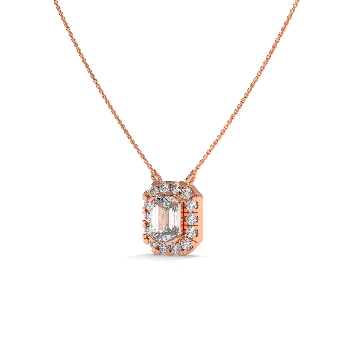 0.97 CTW Emerald Halo Diamond Pendant Necklace