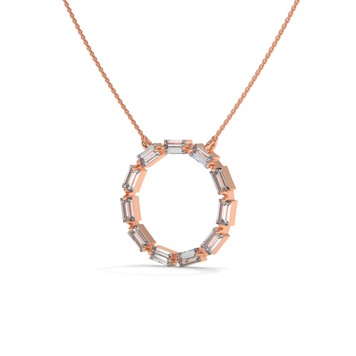 0.55 CT Baguette Diamond Circle Pendant Necklace
