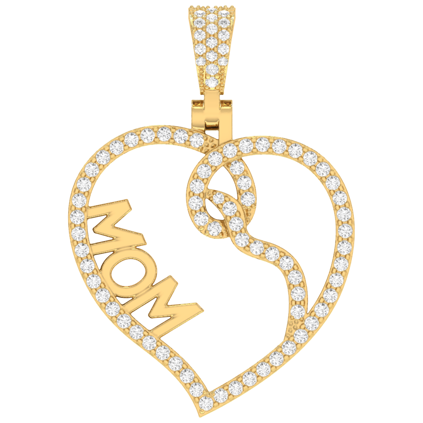 Iced MOM Heart Pendant – 0.37 CT Lab Diamond Sterling Silver Memorial Charm