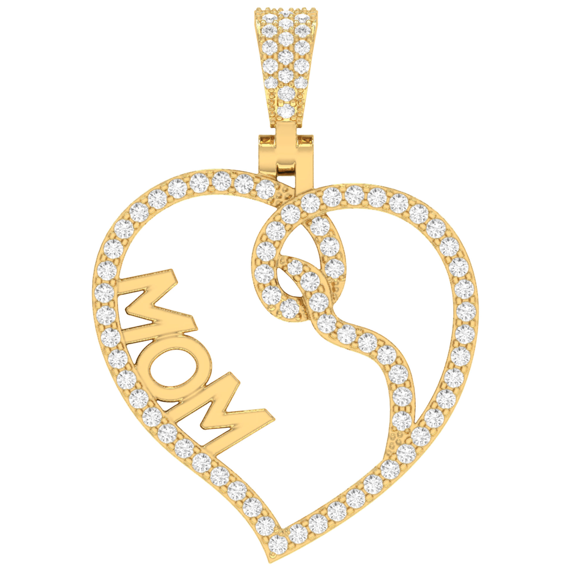 Iced MOM Heart Pendant – 0.37 CT Lab Diamond Sterling Silver Memorial Charm