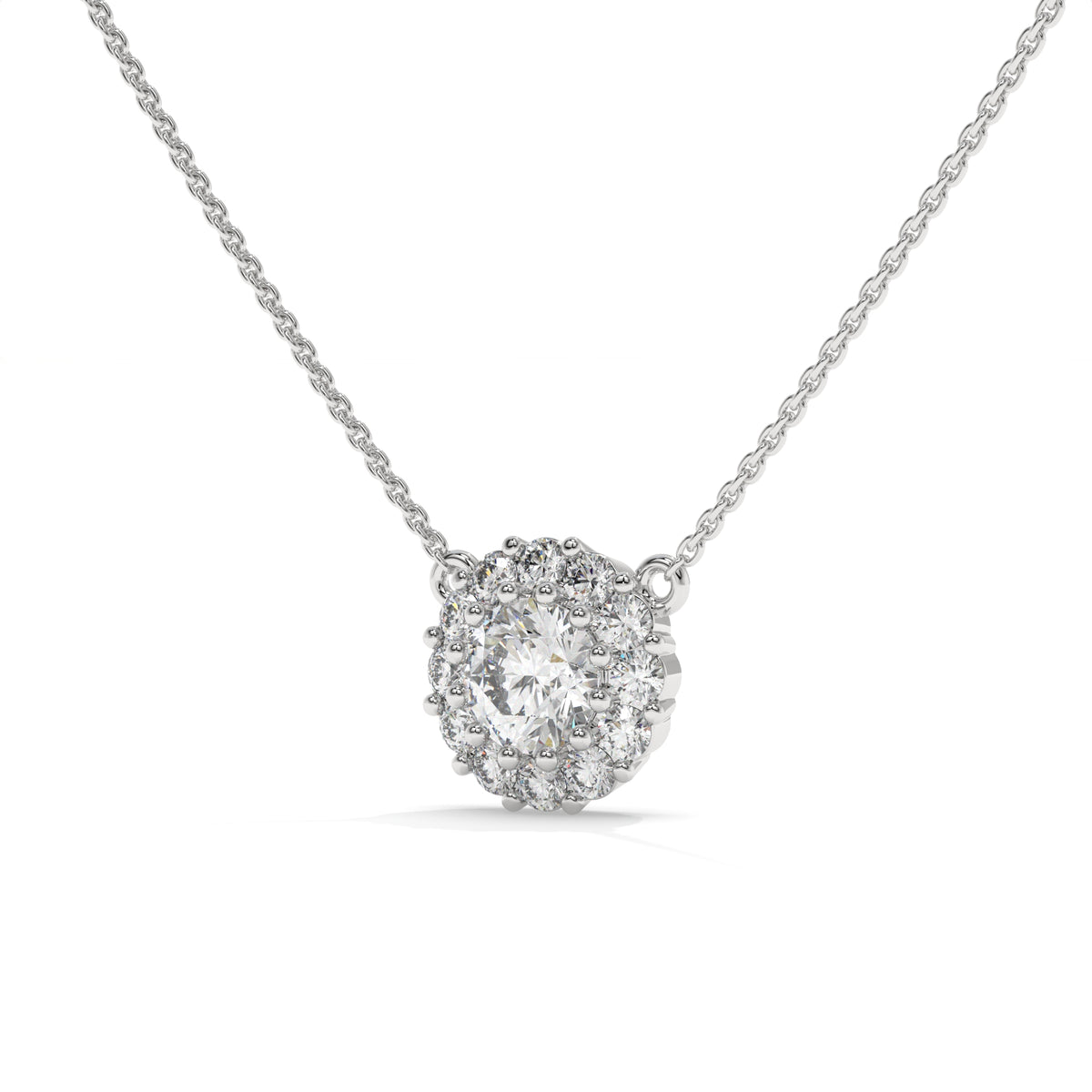 0.30 CT Diamond Halo Cluster Pendant Necklace