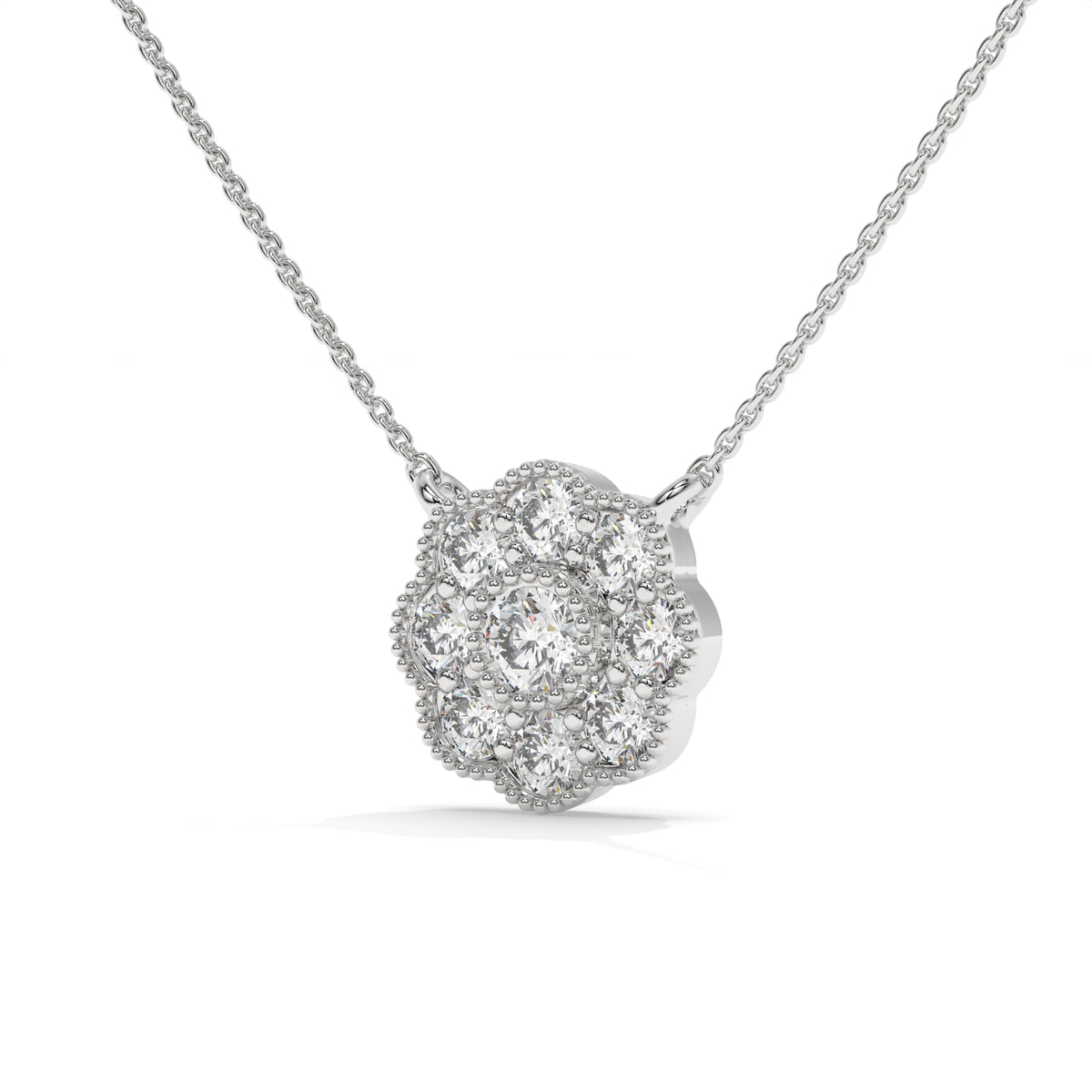 0.33 CT Diamond Cluster Flower Pendant Necklace