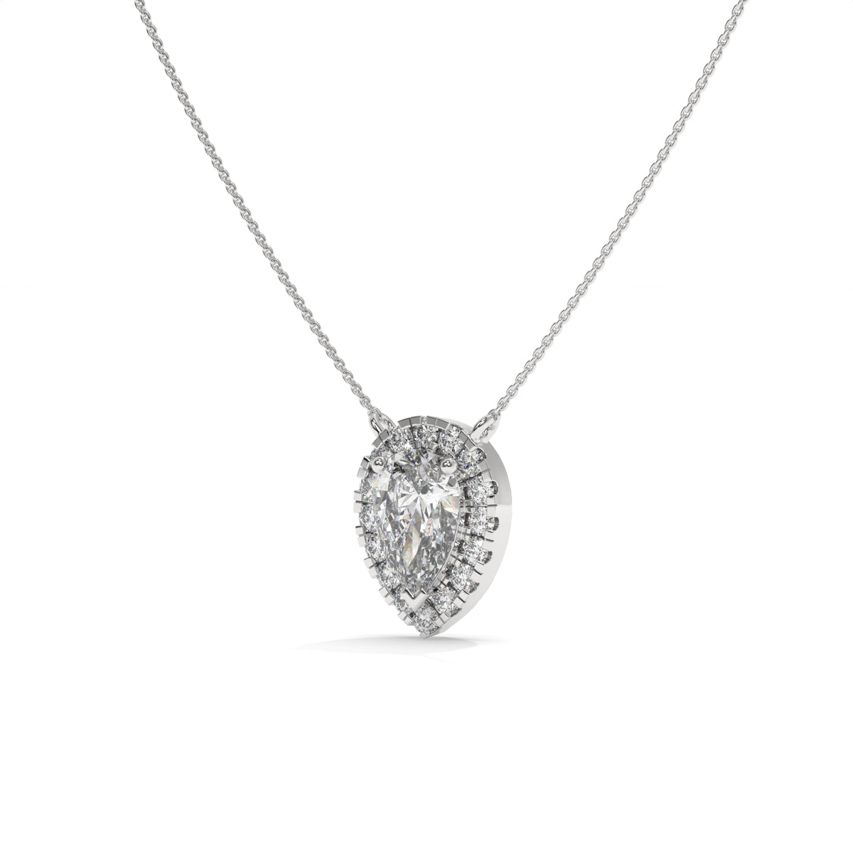 2.13 CT Pear Shaped Diamond Halo Pendant Necklace