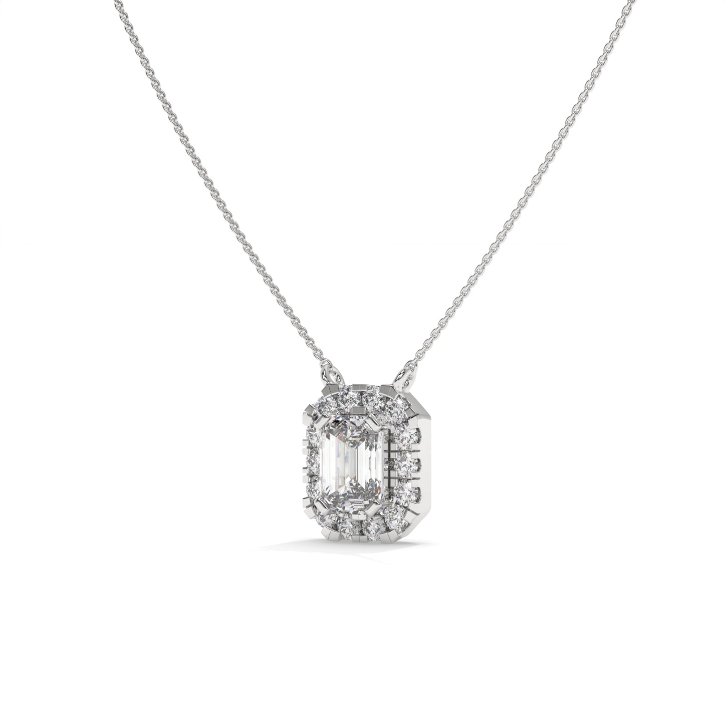 0.97 CTW Emerald Halo Diamond Pendant Necklace