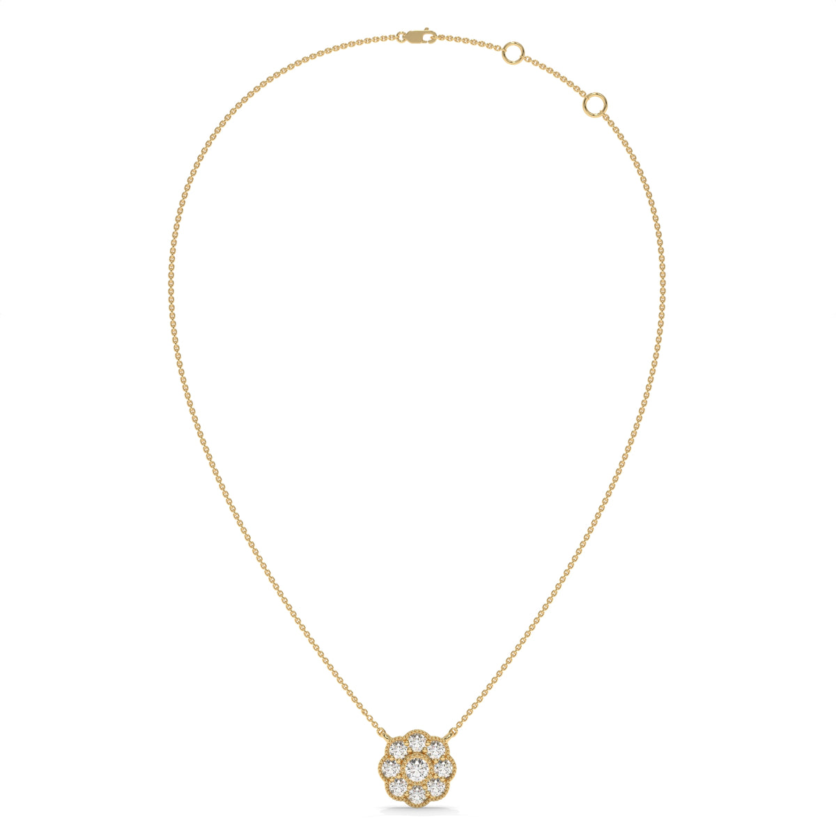 0.33 CT Diamond Cluster Flower Pendant Necklace