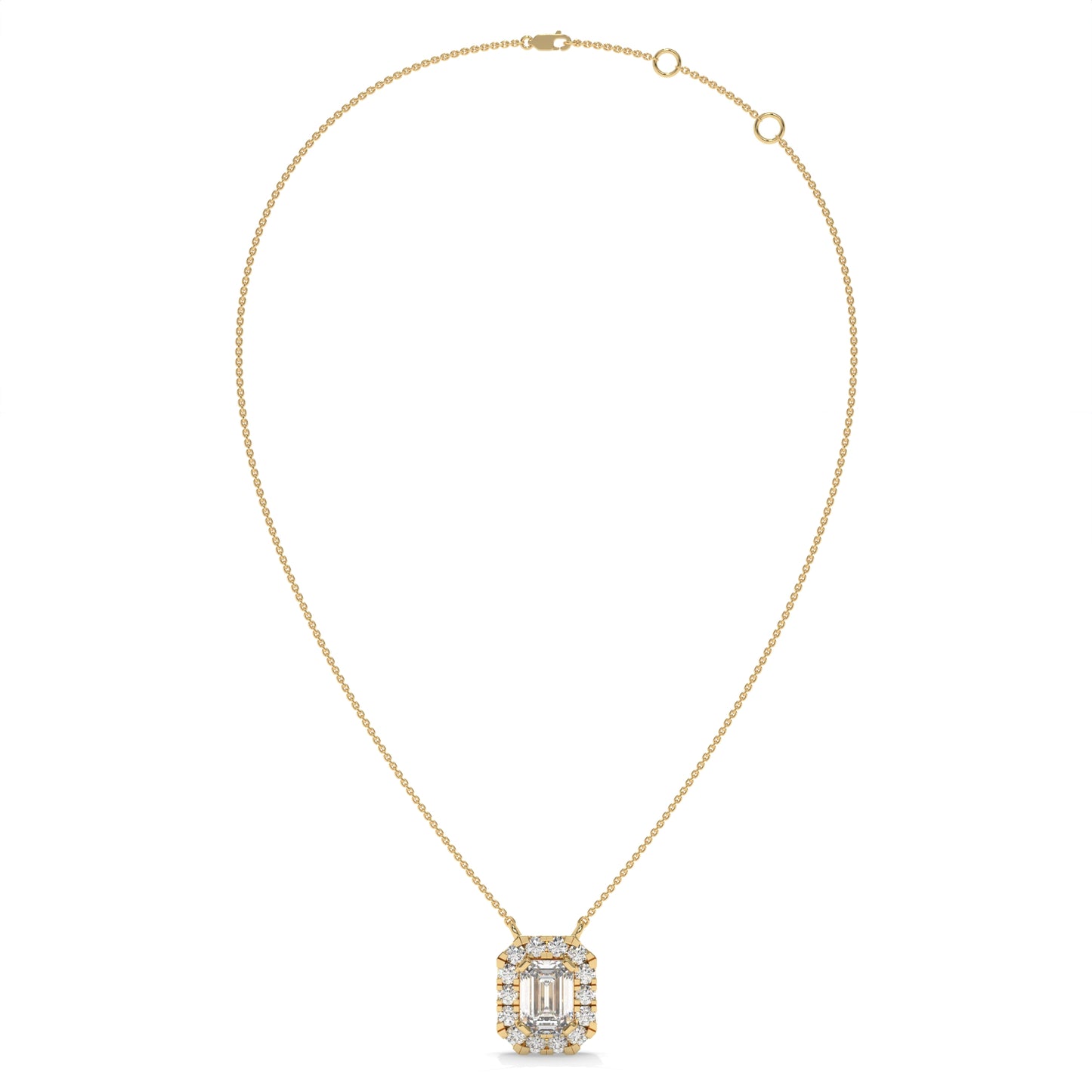 0.97 CTW Emerald Halo Diamond Pendant Necklace
