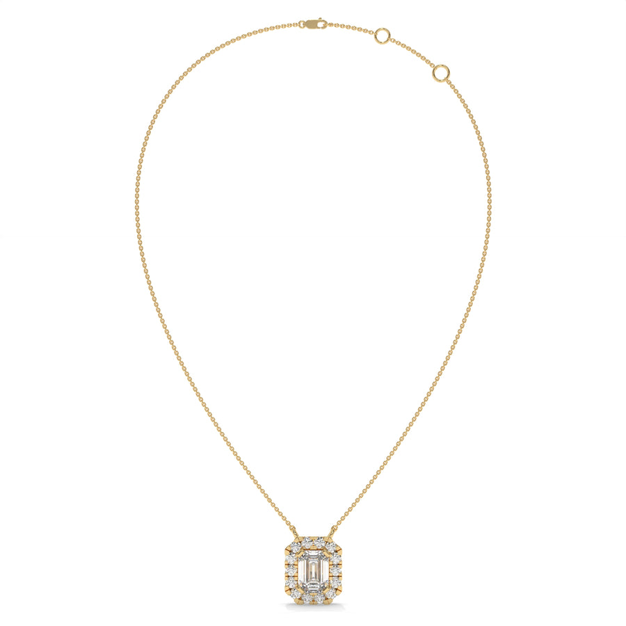 0.97 CTW Emerald Halo Diamond Pendant Necklace