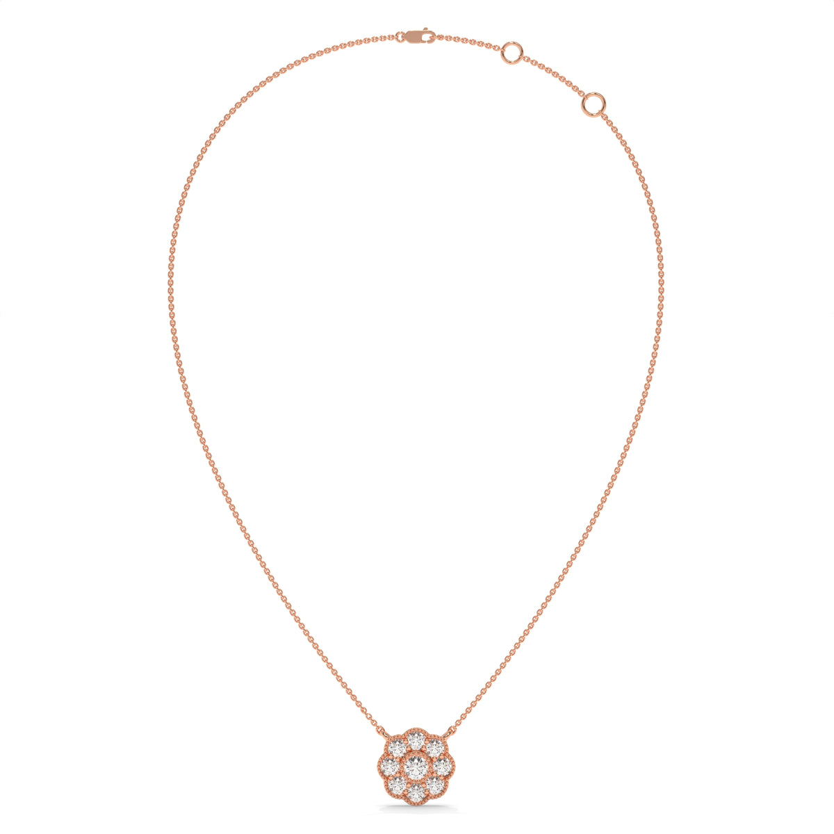 0.33 CT Diamond Cluster Flower Pendant Necklace