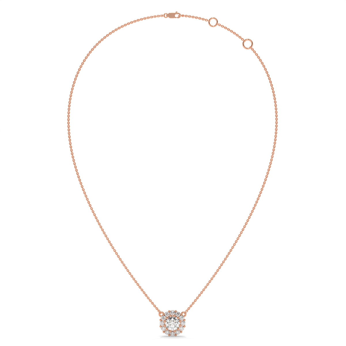 0.30 CT Diamond Halo Cluster Pendant Necklace