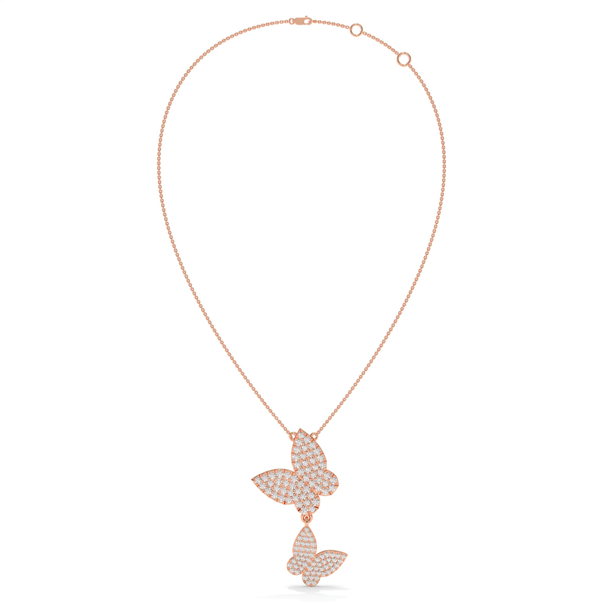 0.78 CT Diamond Butterfly Drop Pendant Necklace