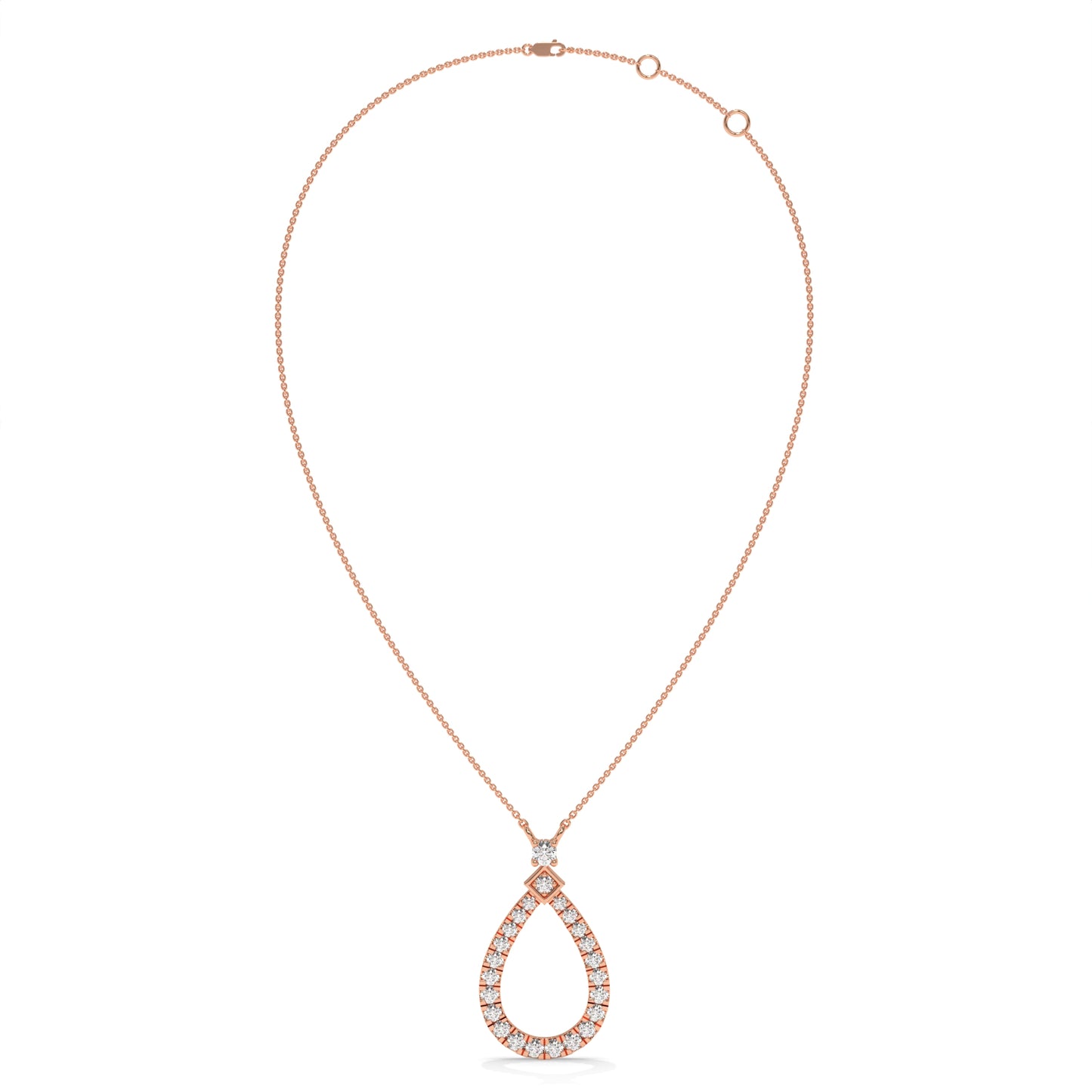 0.49 CTW Pear Halo Pendant Necklace