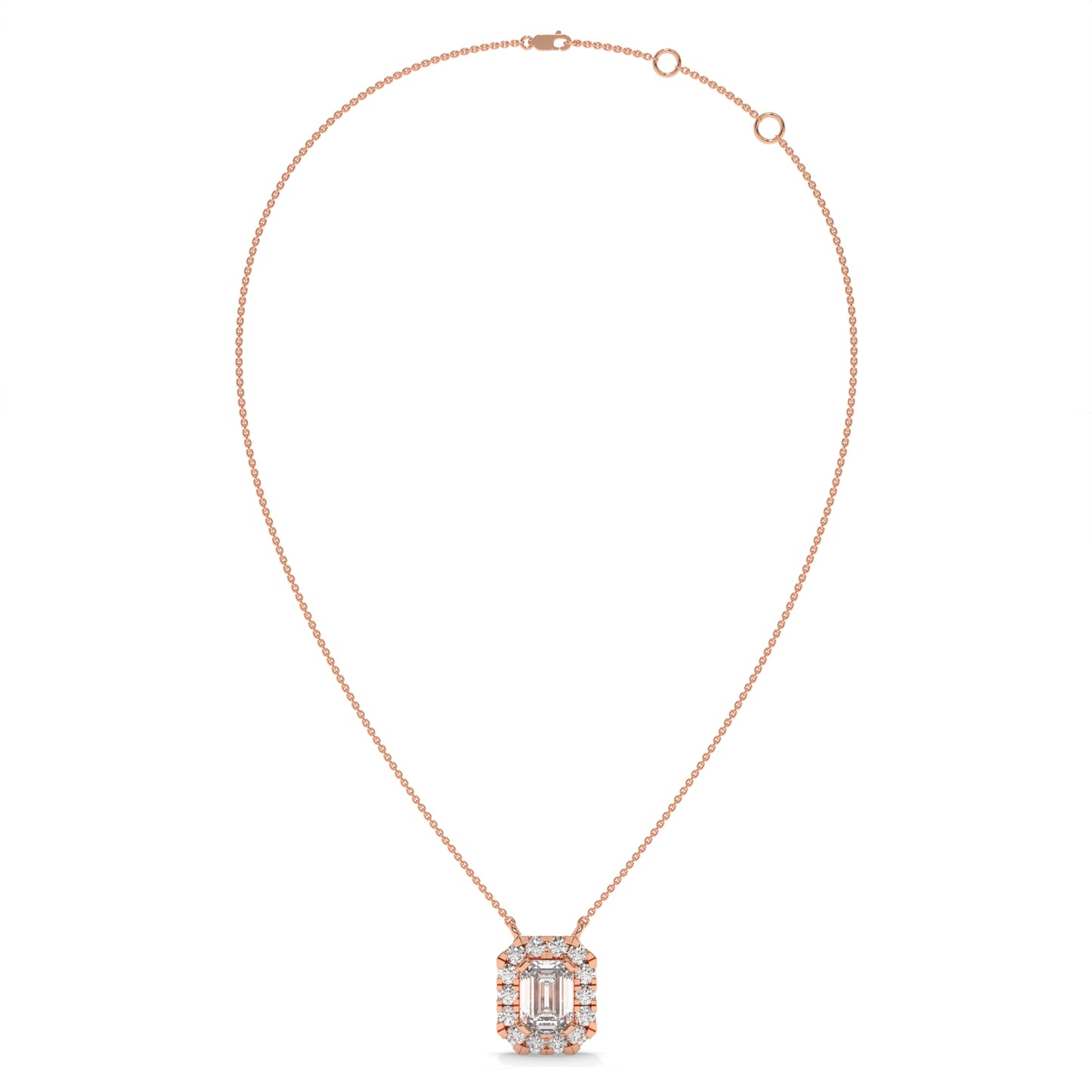 0.97 CTW Emerald Halo Diamond Pendant Necklace