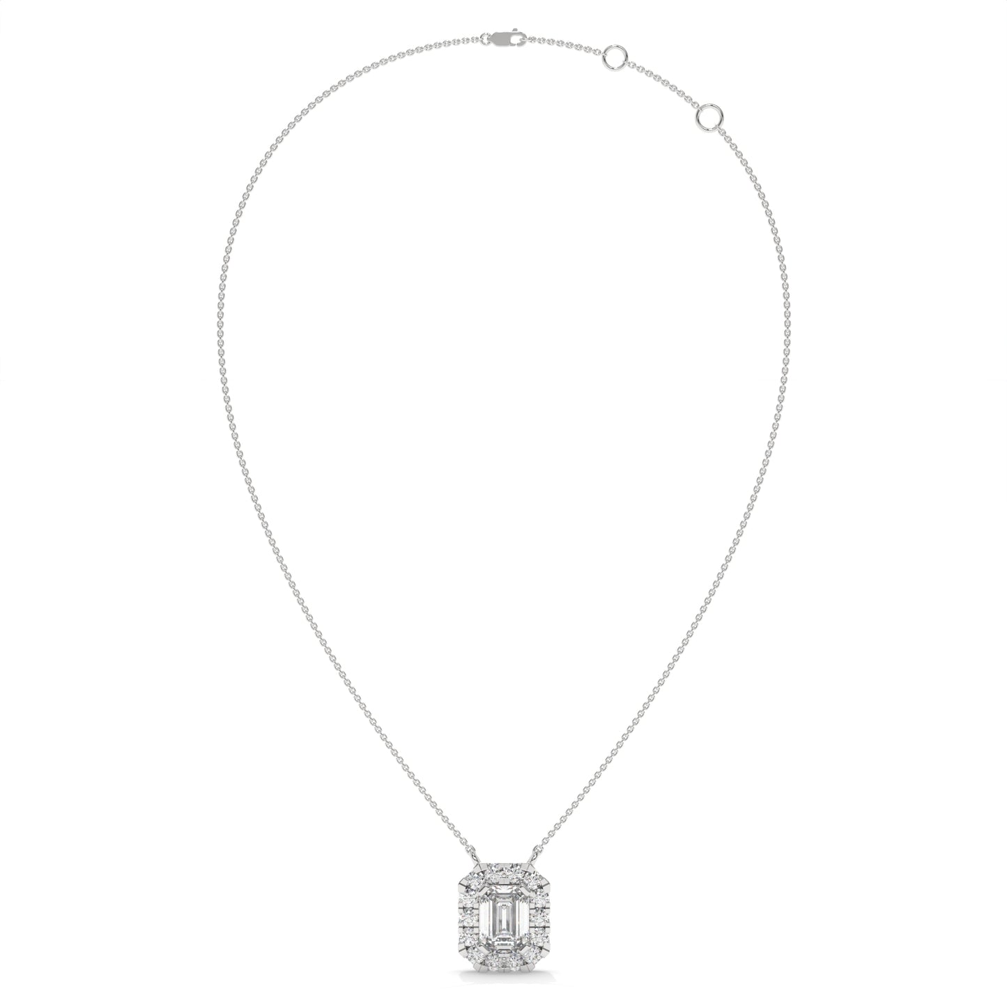 0.97 CTW Emerald Halo Diamond Pendant Necklace