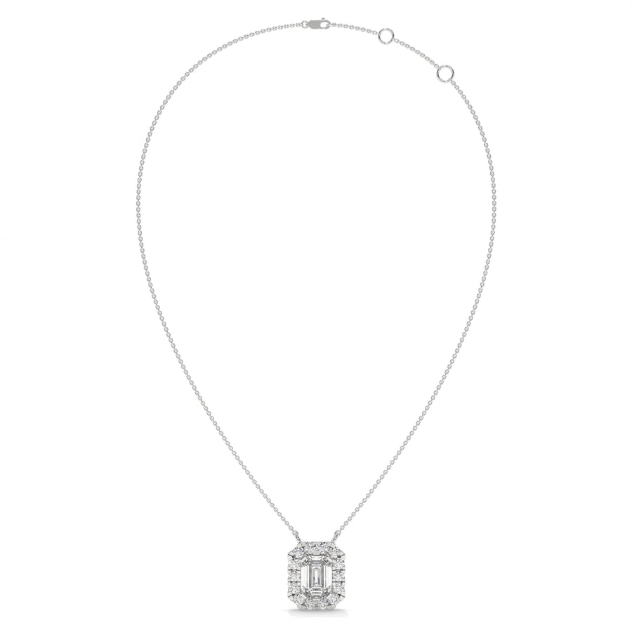 0.97 CTW Emerald Halo Diamond Pendant Necklace