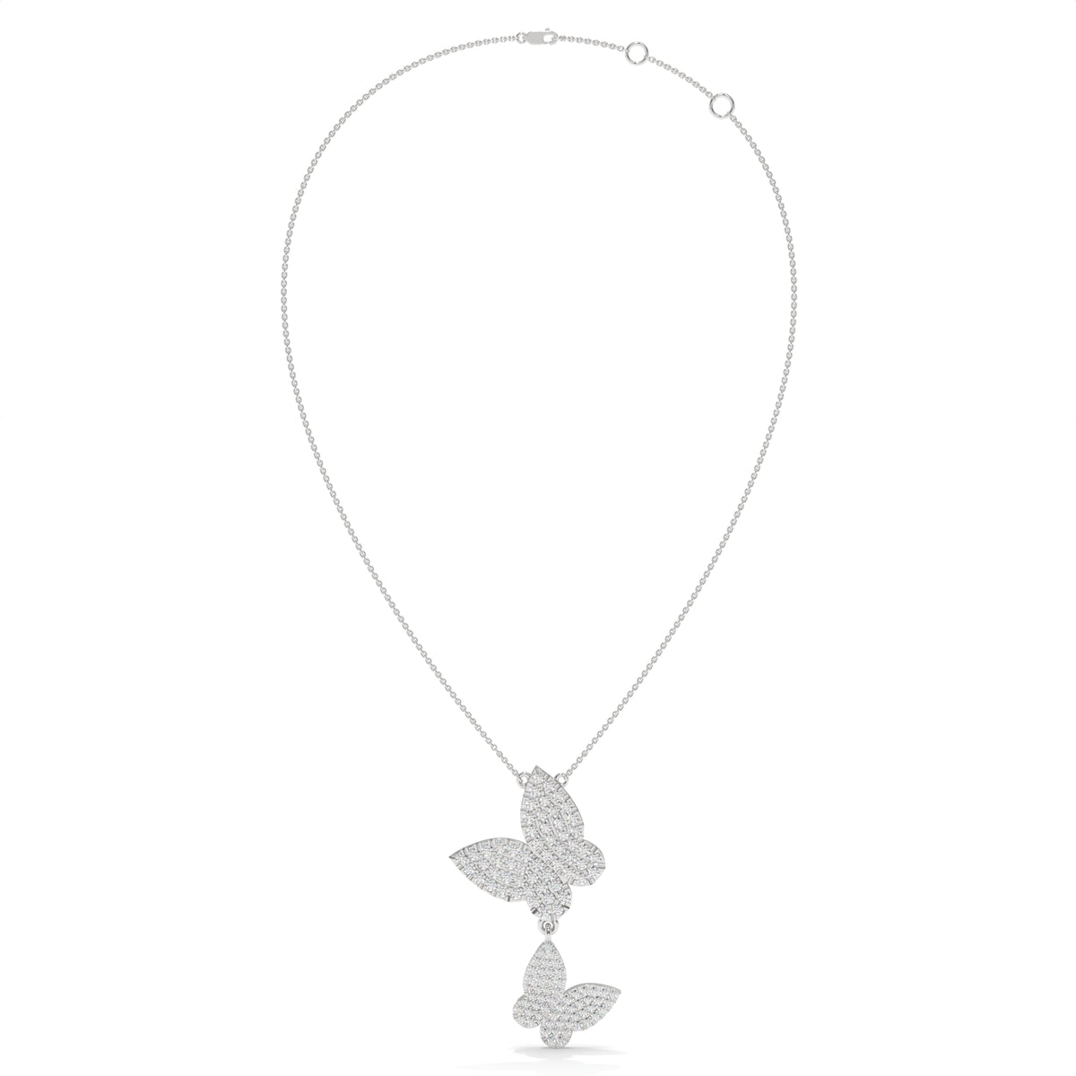 0.78 CT Diamond Butterfly Drop Pendant Necklace