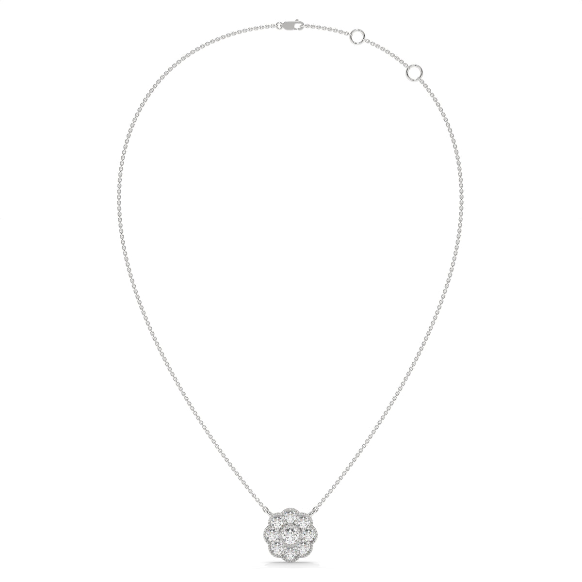 0.33 CT Diamond Cluster Flower Pendant Necklace