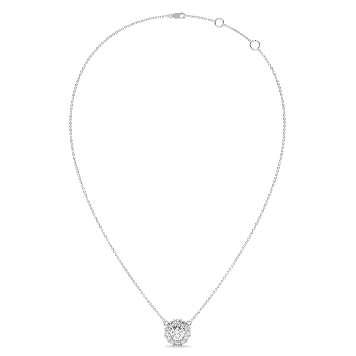 0.30 CT Diamond Halo Cluster Pendant Necklace