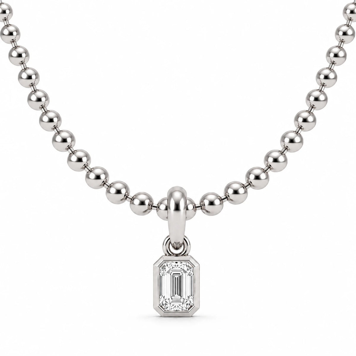 1 CTW Emerald Cut Diamond Solitaire Pendant Necklace White Gold Half Chain