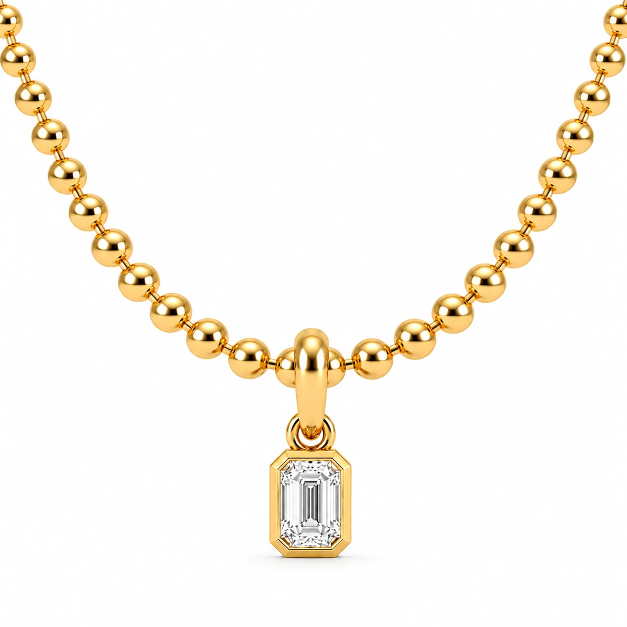 1 CTW Emerald Cut Diamond Solitaire Pendant Necklace Yellow Gold Half Chain