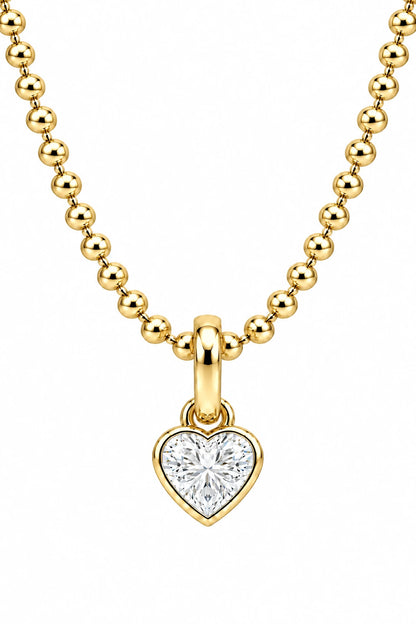 1 CTW Heart Cut Diamond Solitaire Pendant Necklace Yellow Gold Half chain