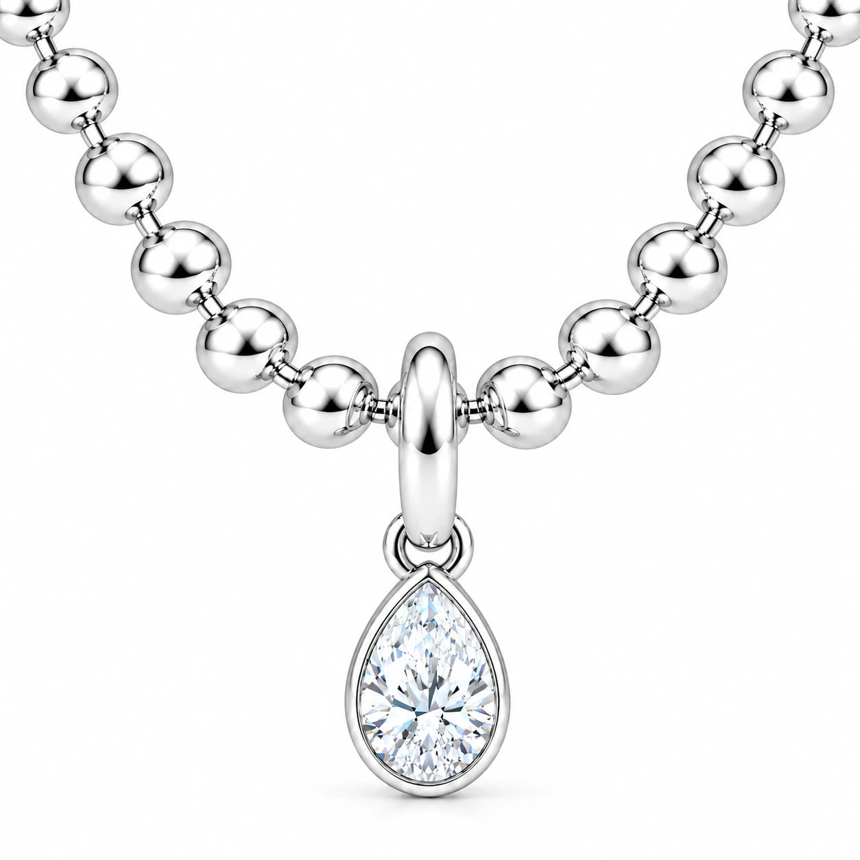 1 CTW Pear Cut Diamond Solitaire Pendant Necklace White Gold Half Chain