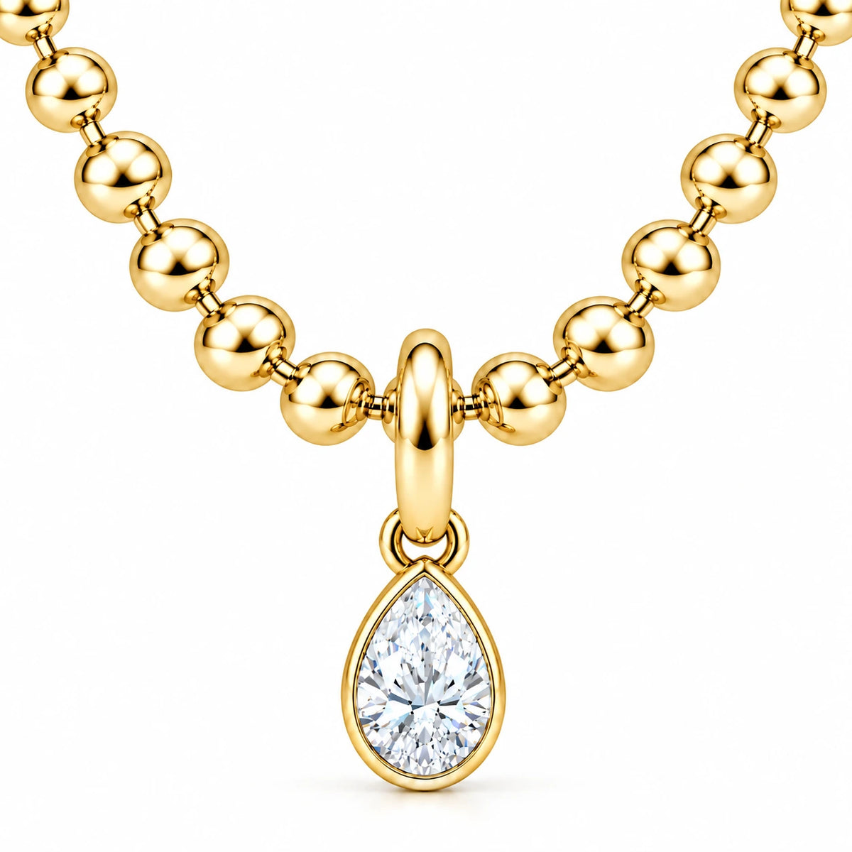 1 CTW Pear Cut Diamond Solitaire Pendant Necklace Yellow Gold Half Chain