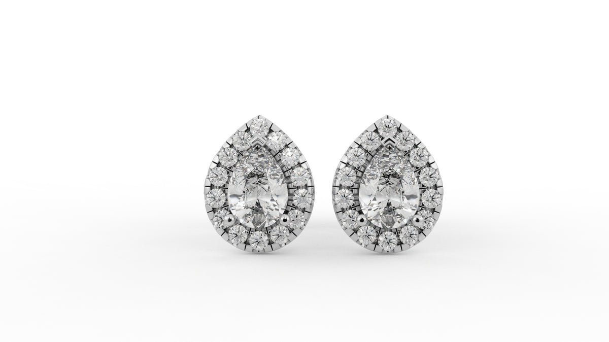 0.70 CTW Pear Halo Diamond Stud Earrings
