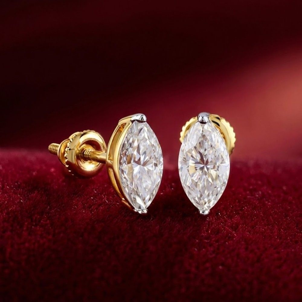 1ct Marquise Cut Lab Diamond Stud Earrings (1.08ct Total)