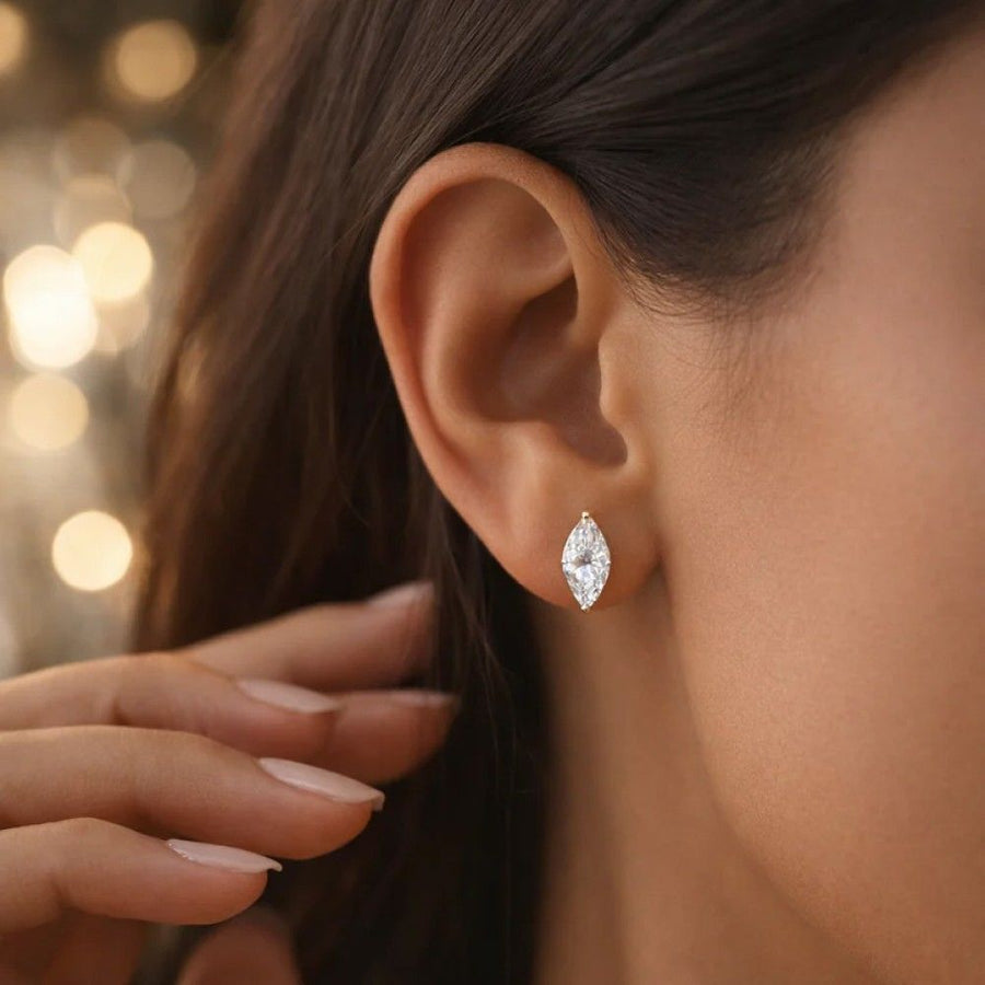 1ct Marquise Cut Lab Diamond Stud Earrings (1.08ct Total)