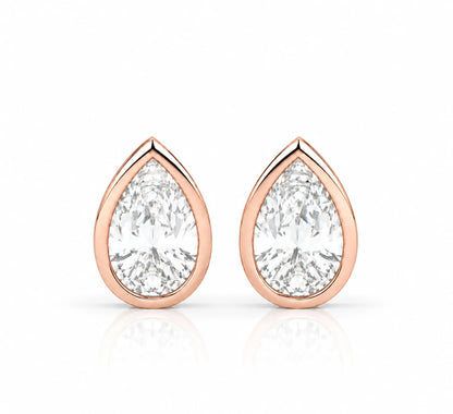 2.00 CTW Lab-Grown Diamond Pear Stud Earrings - Rose Gold - Front View