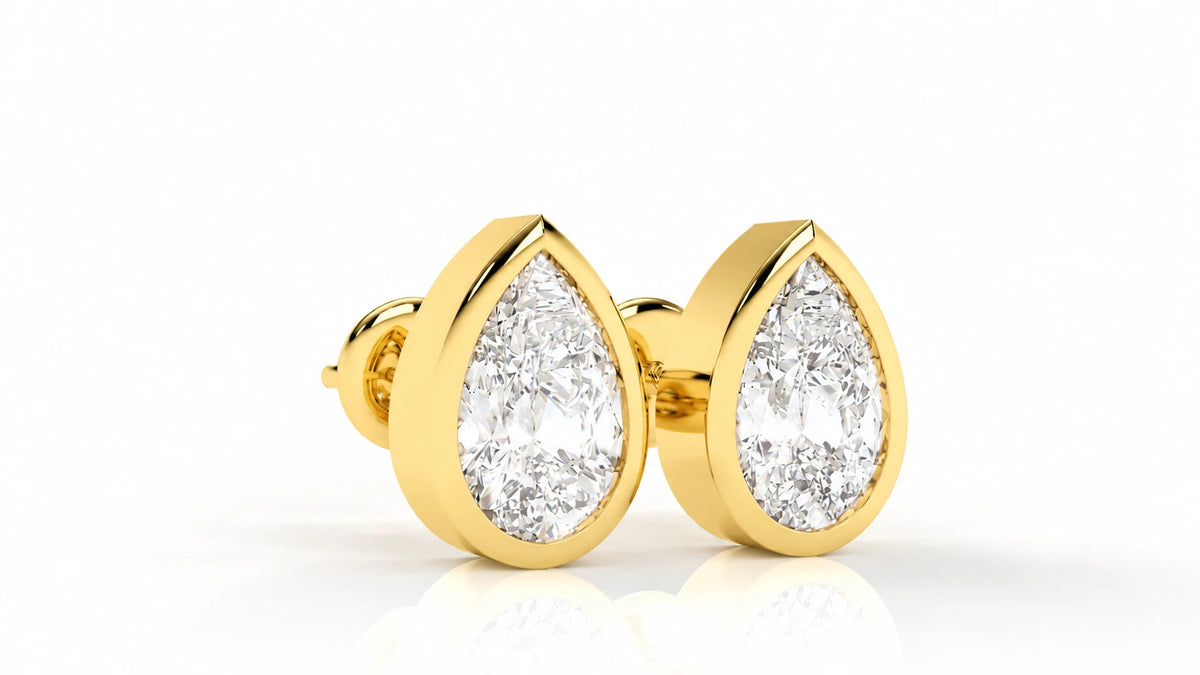 2.00 CTW Lab-Grown Diamond Pear Stud Earrings - Yellow Gold - Angled View