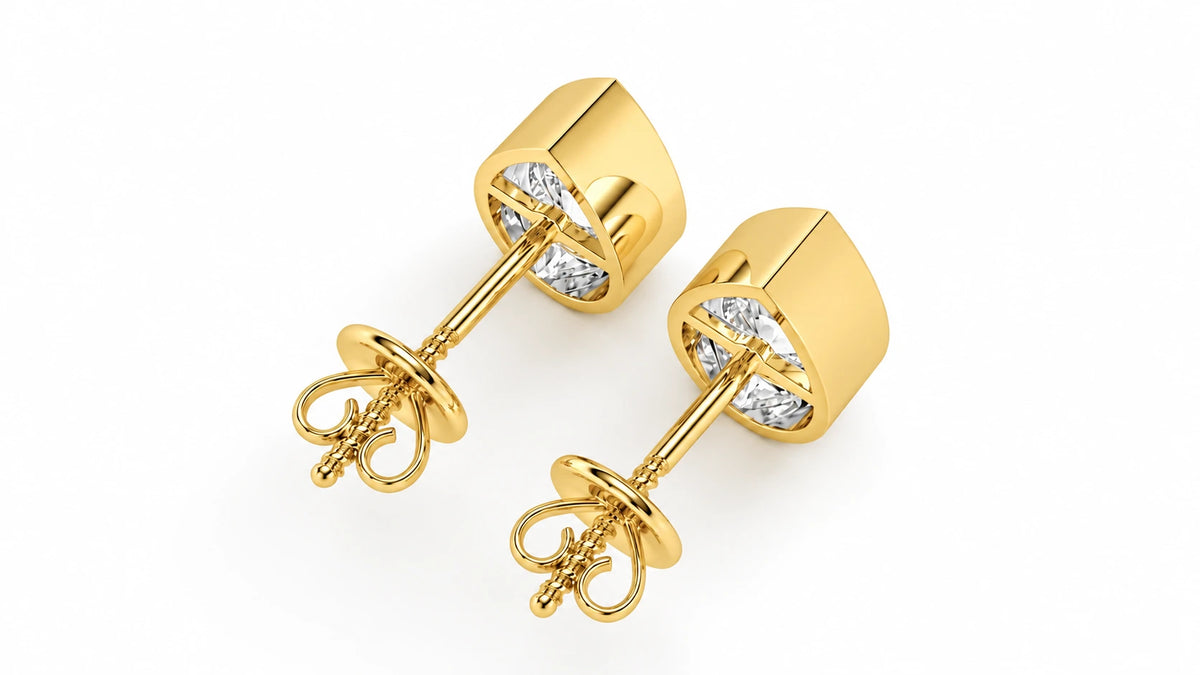 2.00 CTW Lab-Grown Diamond Pear Stud Earrings - Yellow Gold - Back View