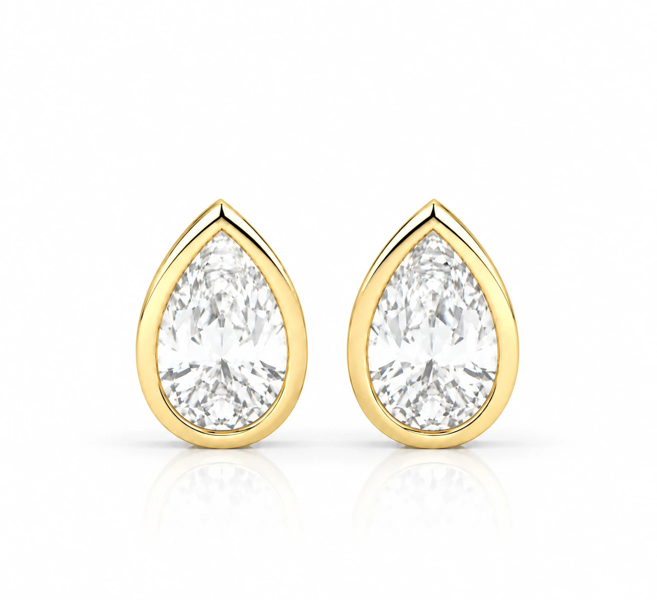 2.00 CTW Lab-Grown Diamond Pear Stud Earrings - Yellow Gold - Front View