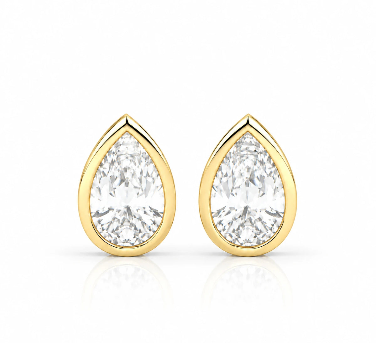 2.00 CTW Lab-Grown Diamond Pear Stud Earrings - Yellow Gold - Front View