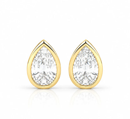 2.00 CTW Lab-Grown Diamond Pear Stud Earrings - Yellow Gold - Front View