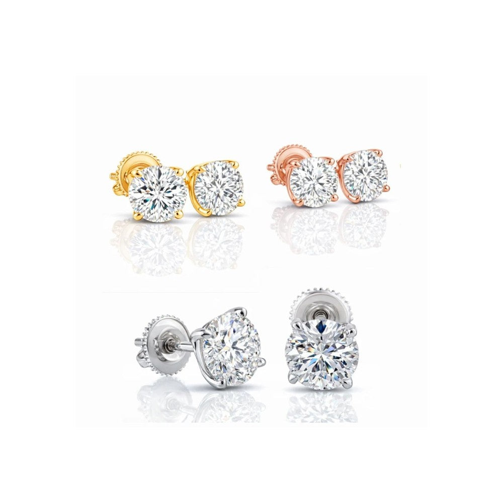 2.02CT Lab Diamond Stud Earrings – Round Cut Sterling Silver